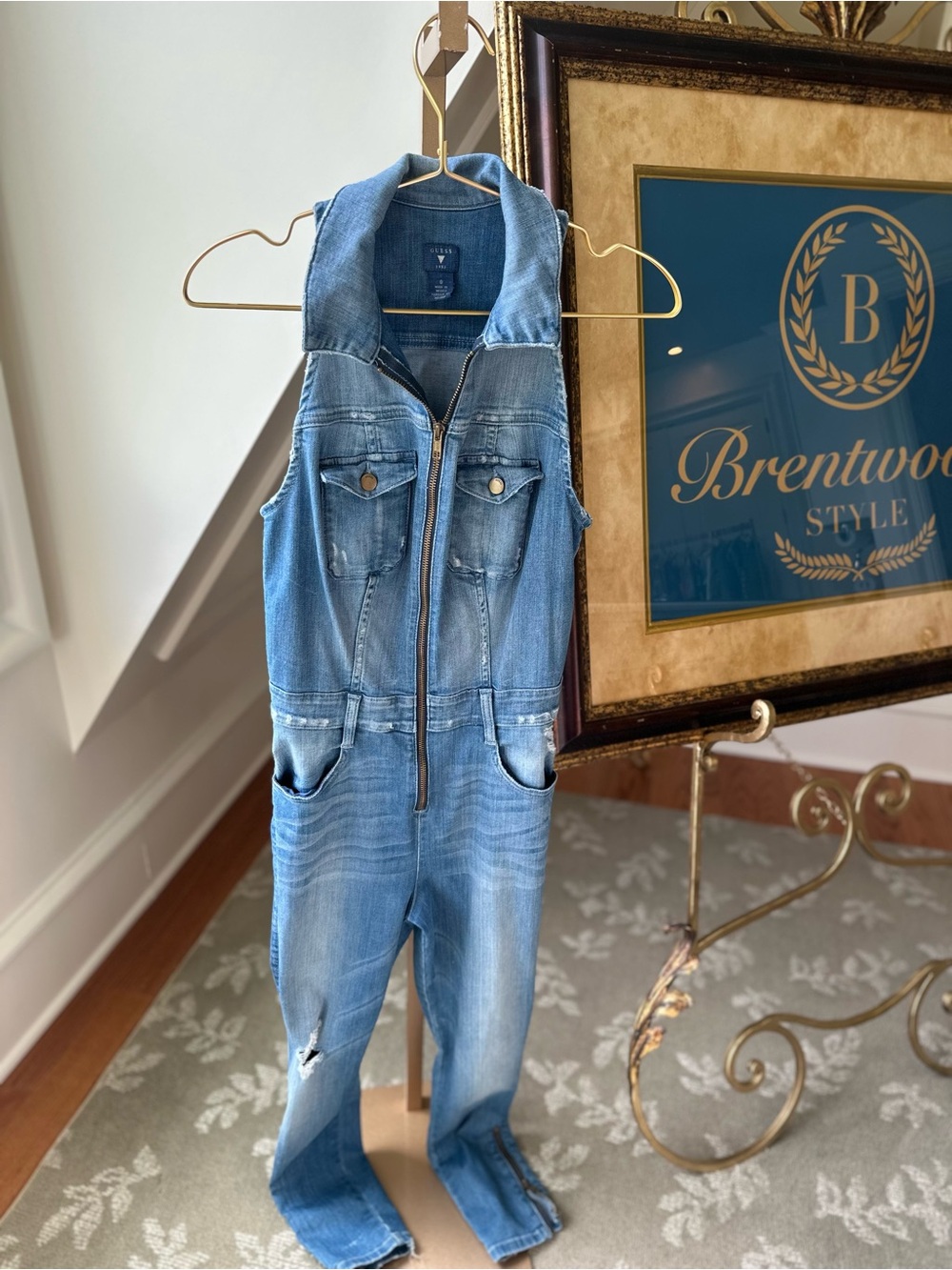 Guess Denim Zip-Front Sleeveless Jumpsuit - Light Blue size 0